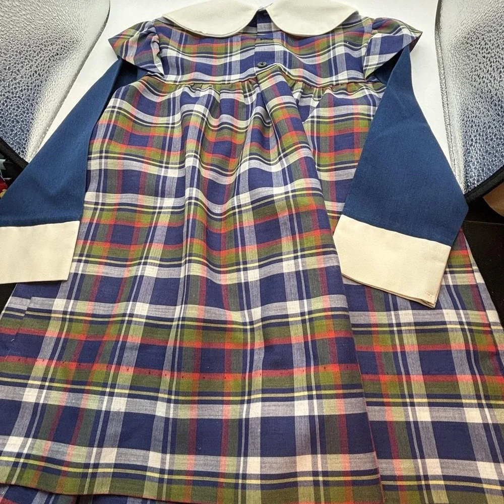 Vintage Polly Flinders 4T‎ Girl Dress Smocked HandEmbroidered Plaid Collared